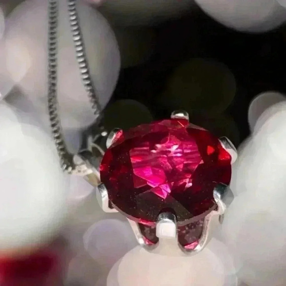 Vintage Estate Ruby Solitaire Sterling Silver Necklace Pendant - Picture 3 of 7